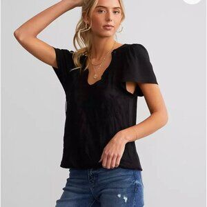 Daytrip Size S Embroidered Mesh Overlay Top Black Whimsigoth Fairy Grunge Lace